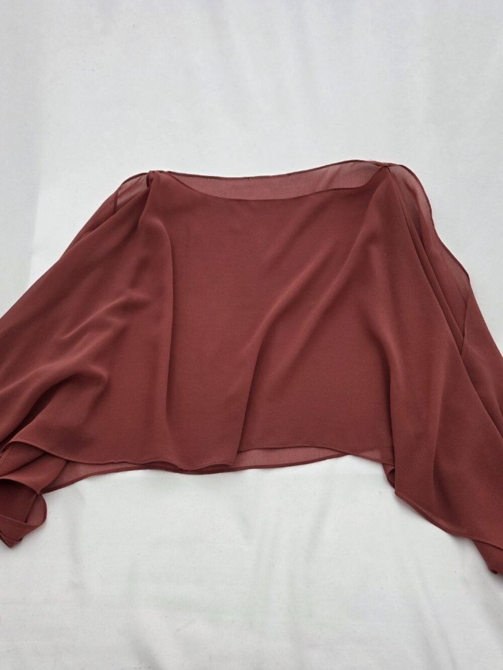 White House Black Market Rust Chiffon Sheer Flowing Poncho Top S/M - Picture 6 of 8